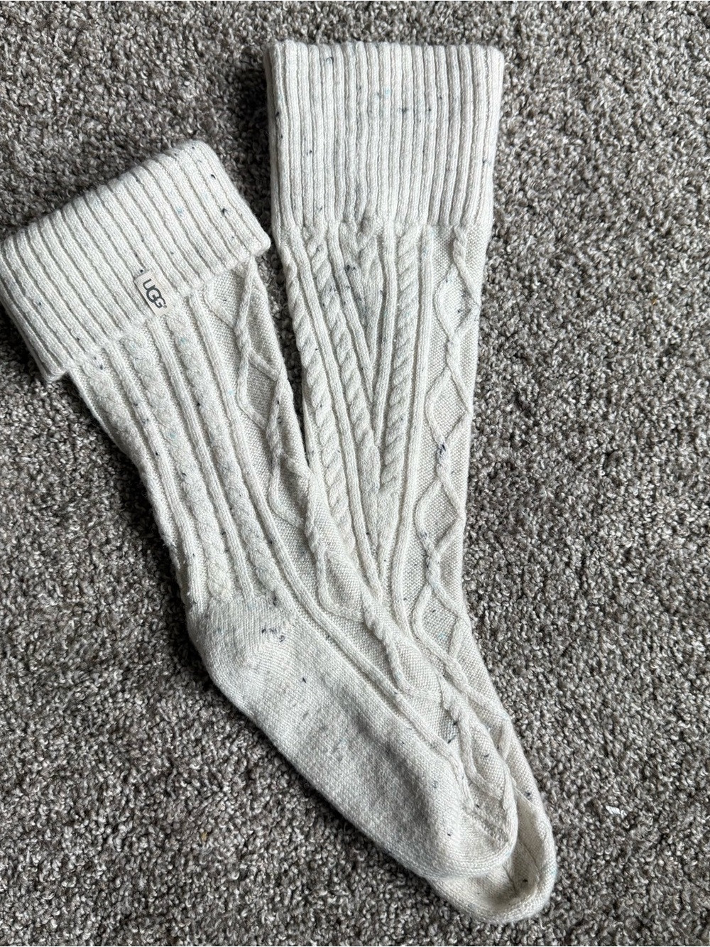 UGG Cable Knit Rain Boot Socks Cream Cuffed Cozy